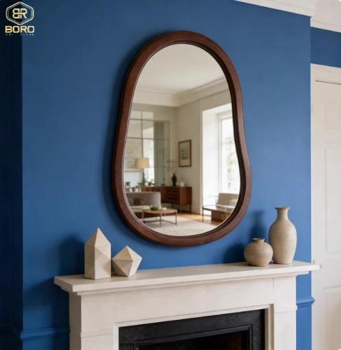 Gương trang trí phòng tắm kiểu Mỹ cổ điển tối giản, gương khung gỗ CNC174, kích thước 60*90cm