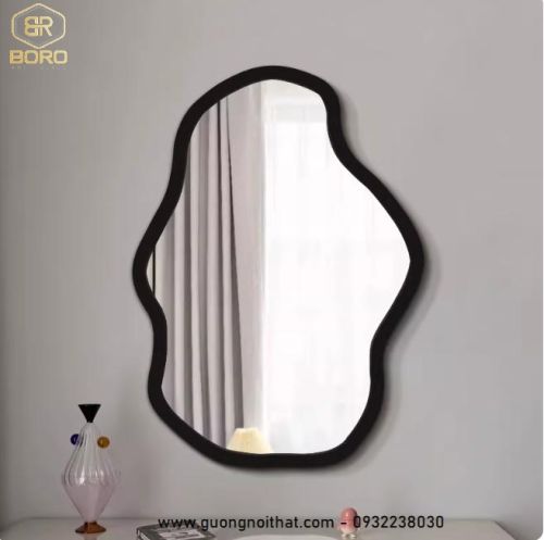 Gương trang điểm kiểu Bắc Âu hình dáng bất thường, Gương nhà tắm khung gỗ CNC177, kích thước 60*90 cm