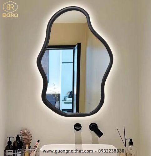 Gương trang điểm kiểu Bắc Âu hình dạng độc đáo, nghệ thuật có đèn led CNC177-LED, kích thước 60*90 cm