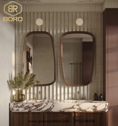 Gương gỗ, Gương khung gỗ tự nhiên, Gương treo tường CNC179, kích thước theo yêu cầu