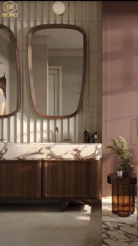 Gương gỗ, Gương khung gỗ tự nhiên, Gương treo tường CNC179, kích thước theo yêu cầu