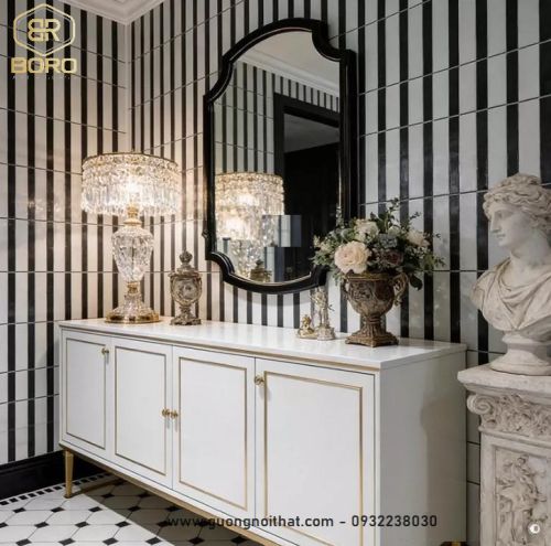 Gương khung gỗ tự nhiên cao cấp CNC181, kích thước 60*90cm