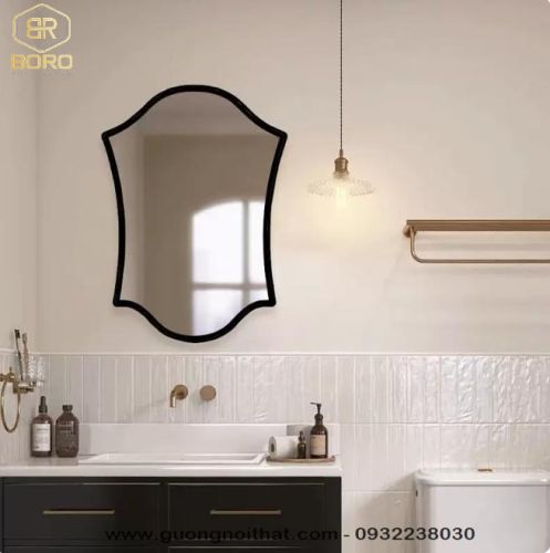 Gương trang điểm thông minh kiểu Pháp cao cấp màu đen hình dáng bất thường CNC186, kích thước 60*80 cm