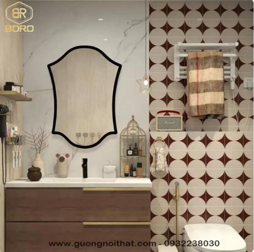 Gương trang điểm thông minh kiểu Pháp cao cấp màu đen hình dáng bất thường CNC186, kích thước 60*80 cm