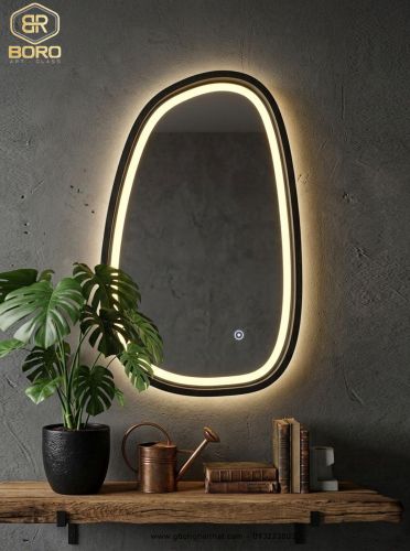 Gương khung gỗ trang trí có đèn led viền sáng CNC188-LED, kích thước 60*90 cm