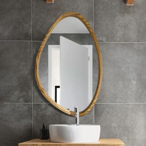 Gương trang điểm kiểu Bắc Âu, Gương nhà tắm khung gỗ CNC190, kích thước 60*90 cm