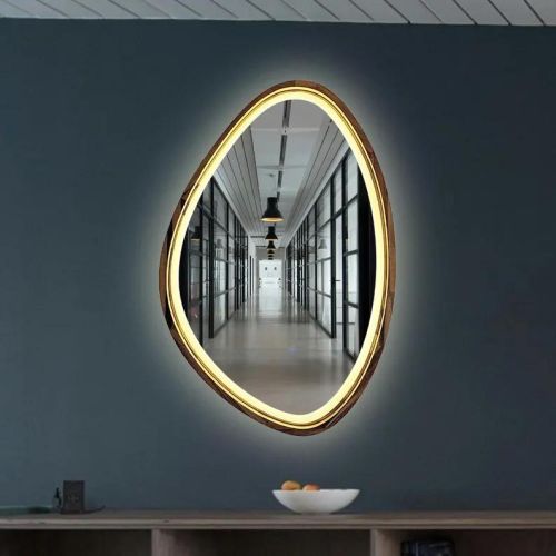 Gương kiểu Bắc Âu, Gương nhà tắm khung gỗ có đèn led CNC190-LEDVIEN, kích thước 60*90 cm