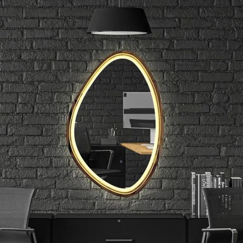 Gương kiểu Bắc Âu, Gương nhà tắm khung gỗ  có đèn led CNC190-LEDVIEN, kích thước 60*90 cm