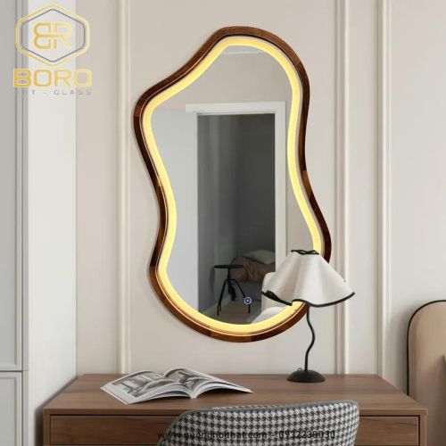 Gương kiểu Bắc Âu, Gương nhà tắm khung gỗ có đèn led CNC192-LEDVIEN, kích thước 60*90 cm