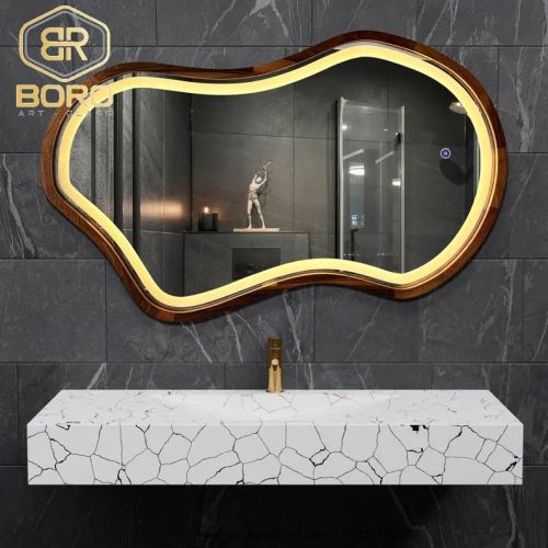 Gương kiểu Bắc Âu, Gương nhà tắm khung gỗ  có đèn led CNC192-LEDVIEN, kích thước 60*90 cm