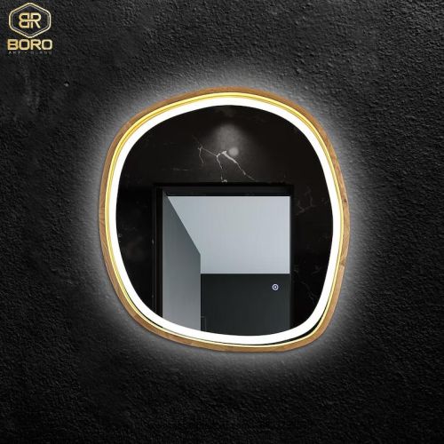 Gương khung gỗ trang trí có đèn led viền sáng CNC195-LEDVIEN, kích thước 60*60 cm