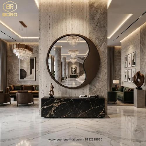 Gương tròn trang trí tường tối giản, điểm nhấn nhà hiện đại, kích thước 70*70 cm CNC197