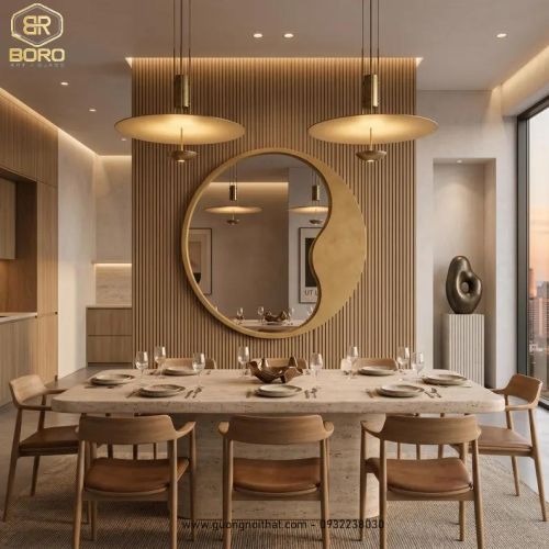 Gương tròn trang trí tường tối giản, điểm nhấn nhà hiện đại, kích thước 70*70 cm CNC197