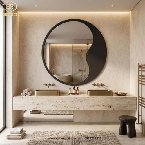 Gương tròn trang trí tường tối giản, điểm nhấn nhà hiện đại, kích thước 70*70 cm CNC197