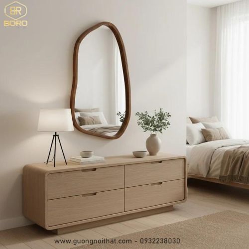 Gương treo tường hình viên sỏi CNC201, kích thước 50*80 cm