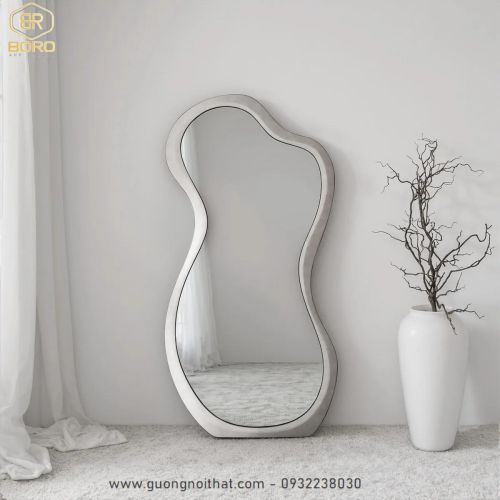 Gương soi toàn thân hình dạng bất đối xứng kiểu Pháp khung gỗ tự nhiên CNC202, kích thước 80*170cm