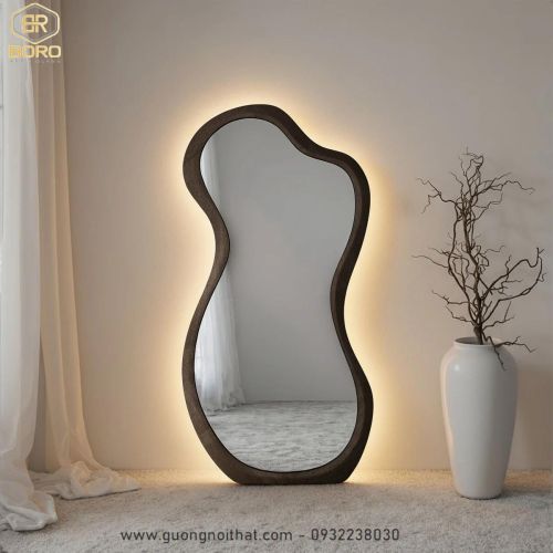 Gương soi toàn thân kiểu Pháp khung gỗ tự nhiên có led CNC202-LED, kích thước 80*170cm