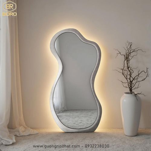 Gương soi toàn thân kiểu Pháp khung gỗ tự nhiên có led CNC202-LED, kích thước 80*170cm