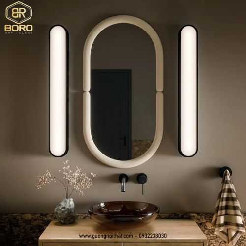 Gương trang trí kiểu Bắc Âu, Gương nhà tắm khung gỗ CNC203, kích thước 65*100 cm