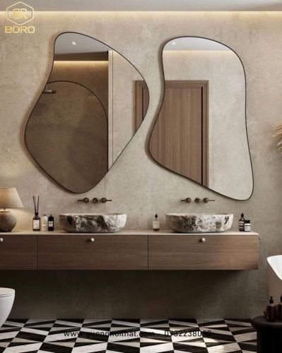 Bộ gương treo tường không đối xứng: Khung đen, gương trang trí hình dạng bất thường CNC212