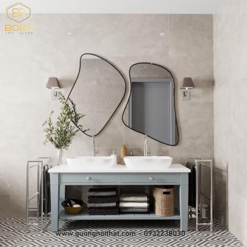 Bộ gương treo tường không đối xứng: Khung đen, gương trang trí hình dạng bất thường CNC212