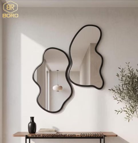 Bộ 2 gương treo tường không đối xứng, bộ gương lượn sóng không đều cho bàn trang trí CNC213