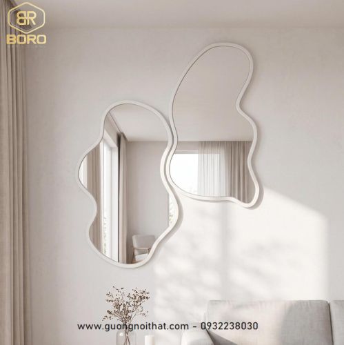 Bộ 2 gương treo tường không đối xứng, bộ gương lượn sóng không đều cho bàn trang trí CNC213
