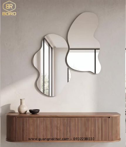Bộ 2 gương treo tường không đối xứng, bộ gương lượn sóng không đều cho bàn trang trí CNC213