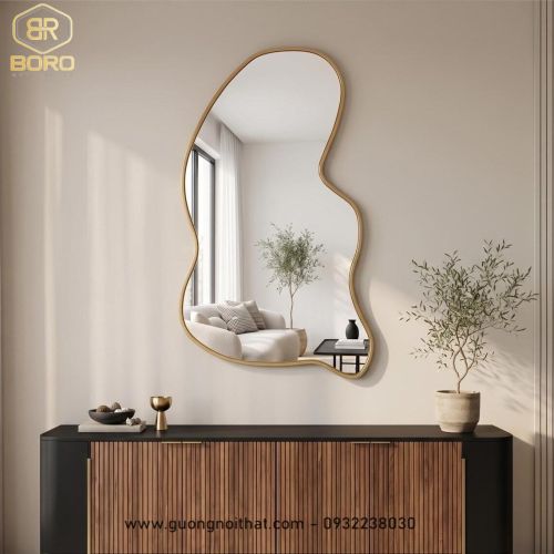 Bộ 2 gương treo tường không đối xứng, bộ gương lượn sóng không đều cho bàn trang trí CNC213