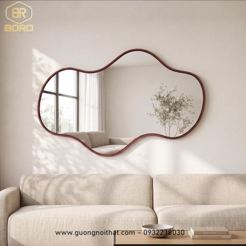 Bộ 2 gương treo tường không đối xứng, bộ gương lượn sóng không đều cho bàn trang trí CNC213