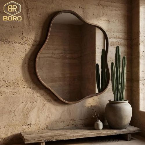 Gương trang trí kiểu Bắc Âu, Gương nhà tắm khung gỗ CNC217, kích thước 60*80 cm