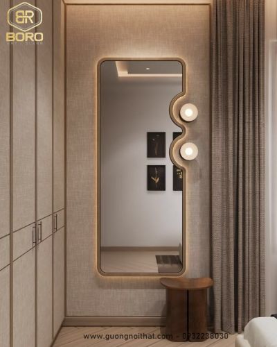 Gương soi toàn thân treo tường có thiết kế hiện đại, kết hợp đèn LED hắt sáng CNC219-LED, kích thước 60*160 cm