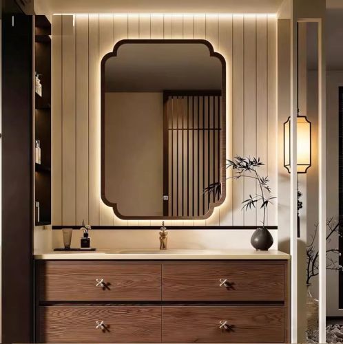 Gương phong cách Inodochine bản gỗ phẳng có đèn led CNC29P-LED, Kích thước 60*90cm