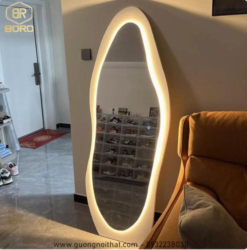 Gương khung gỗ toàn thân có đèn led CNC35-LED, kích thước 65*170 cm