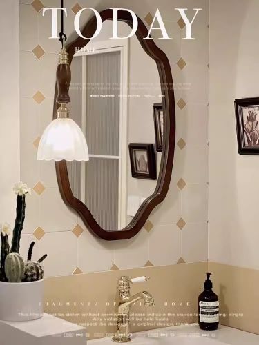 Gương phòng tắm khung gỗ tự nhiên CNC44, kích thước 60*80 cm