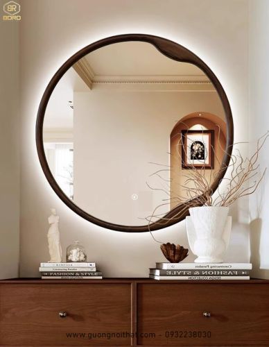 Gương trang trí phong cách Bắc Âu có led CNC76-LED. Kích thước 80*80cm