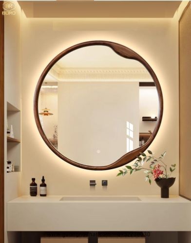 Gương trang trí phong cách Bắc Âu có led CNC76-LED. Kích thước 80*80cm