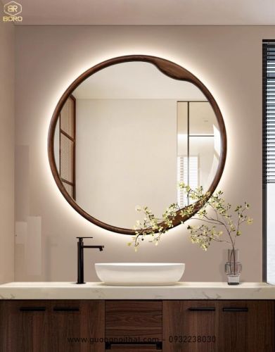 Gương trang trí phong cách Bắc Âu có led CNC76-LED. Kích thước 80*80cm