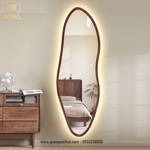 Gương soi toàn thân  có led trang trí lối vào hình đặc biệt khung gỗ CNC82-LED