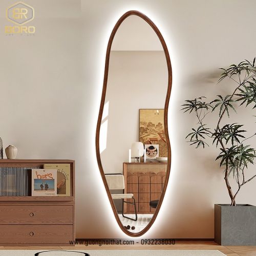Gương soi toàn thân  có led trang trí lối vào hình đặc biệt khung gỗ CNC82-LED