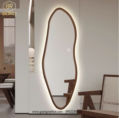 Gương soi toàn thân có led trang trí lối vào hình đặc biệt khung gỗ CNC82-LED