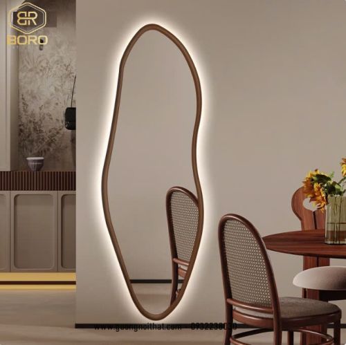 Gương soi toàn thân có led trang trí lối vào hình đặc biệt khung gỗ CNC82-LED