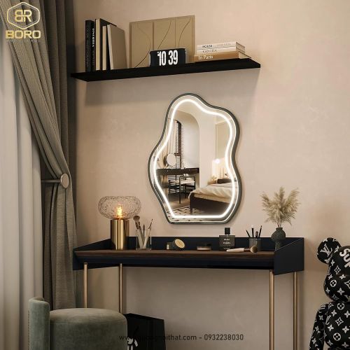 Gương khung gỗ bàn trang điểm có led CNC92-LEDVIEN, kích thước 60*80cm