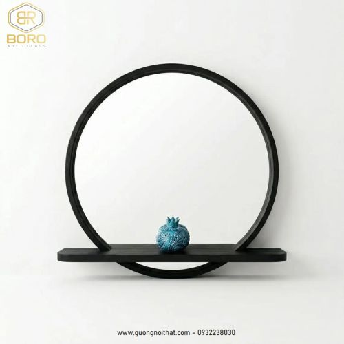 Gương tròn khung gỗ có kệ để đồ GT102, kích thước theo yêu cầu