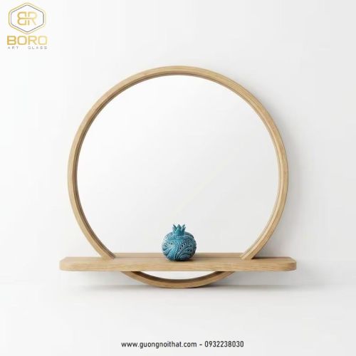 Gương tròn khung gỗ có kệ để đồ GT102, kích thước theo yêu cầu