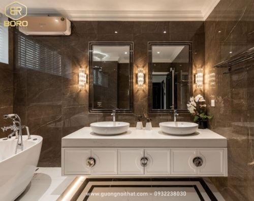 Gương nhà tắm khung inox dành cho phong cách tân cổ điển INOXBR152, KT theo yêu cầu