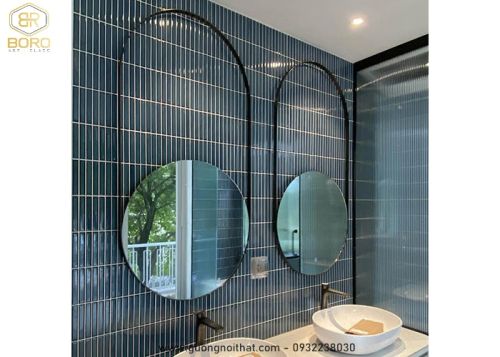 Bộ đôi gương tròn treo tường có khung inox đen cách điệu INOXBR158, kích thước theo yêu cầu