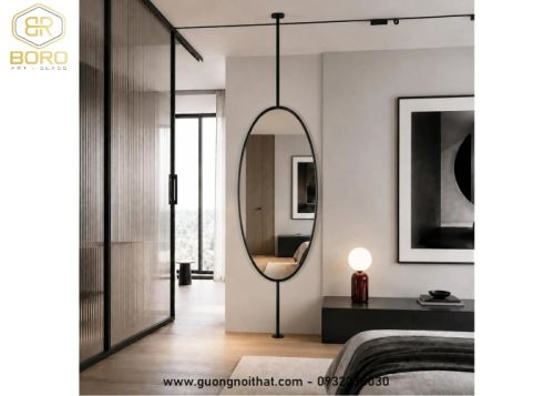 Gương treo trần hình elip khung inox mã INOXBR161,  kích thước theo yêu cầu
