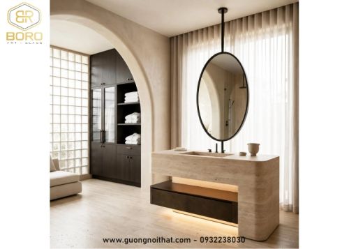 Gương treo trần hình elip khung inox mã INOXBR161,  kích thước theo yêu cầu