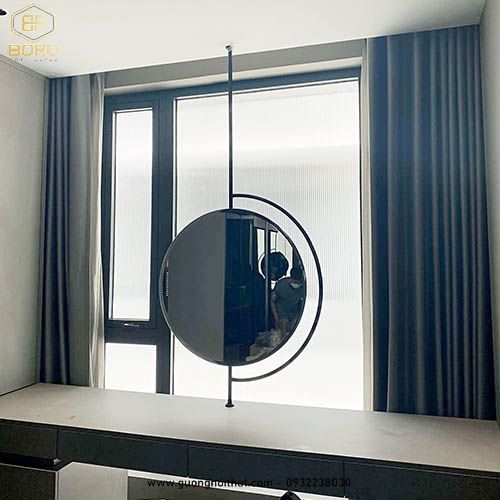 Gương treo trần hình tròn khung inox mã INOXBR162,  kích thước theo yêu cầu